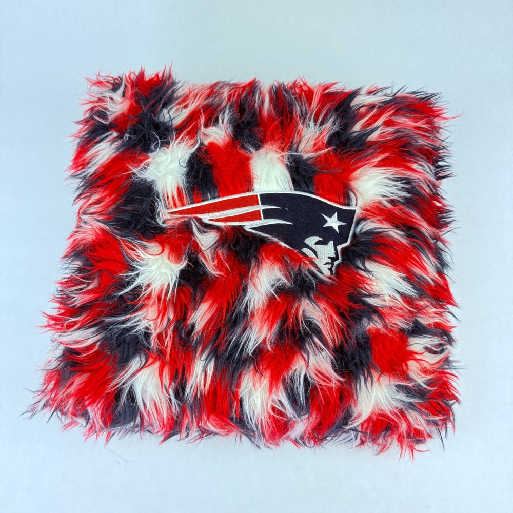 New England Patriots NFL Faux Fur Shaggy Throw Pillow Cover Red White Blue Logo‎
